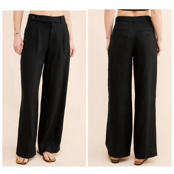 Madewell The Harlow Wide Leg Trouser Pants 100% Linen Sailor Black Size 10 - Picture 1 of 13